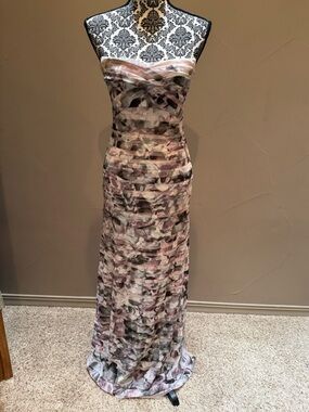 BCBG Erika Strapless Layered Floral Evening Gown